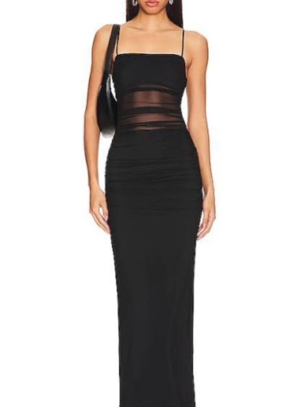 superdown Black Spaghetti-Strap Maxi Dress with Sheer Waist Panels
